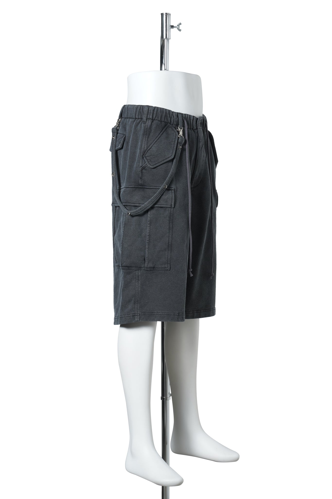 SUN FADED SWEAT CARGO SHORT PANTS / BLACK