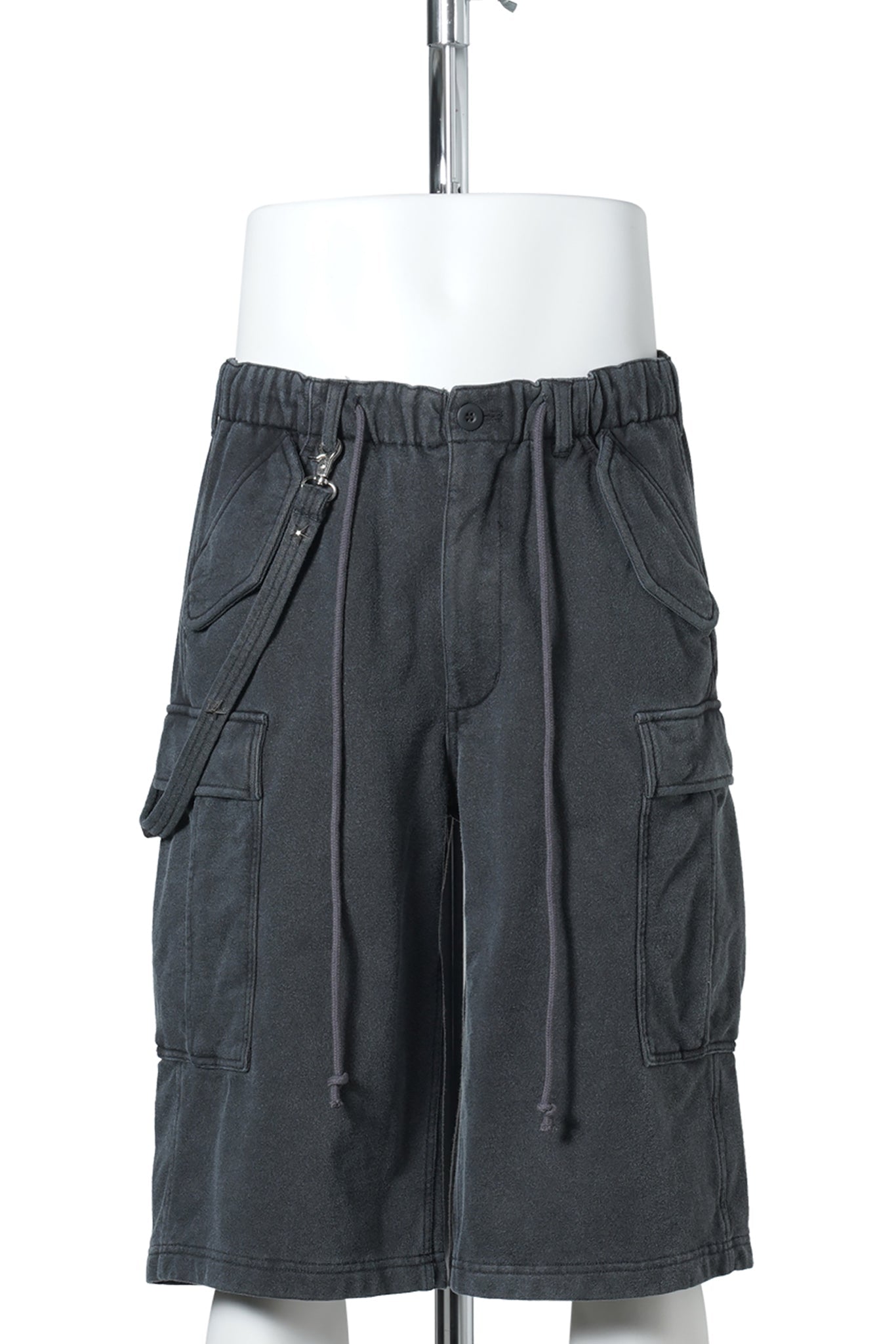 SUN FADED SWEAT CARGO SHORT PANTS / BLACK