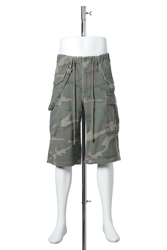 SUN FADED SWEAT CARGO SHORT PANTS / CAMO