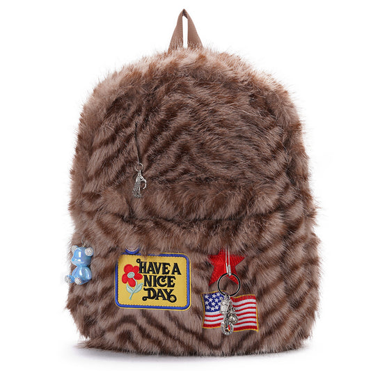 SKIP CLASS MINI BAG / BROWN/BLACK/WHITE FUR