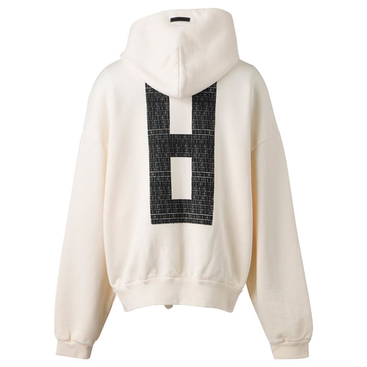 OVERLAPPED HOODIE - 8 BLACK PRINT / 107:CREAM