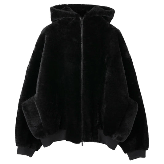 SHEARLING HOODED BOMBER / 001:BLACK