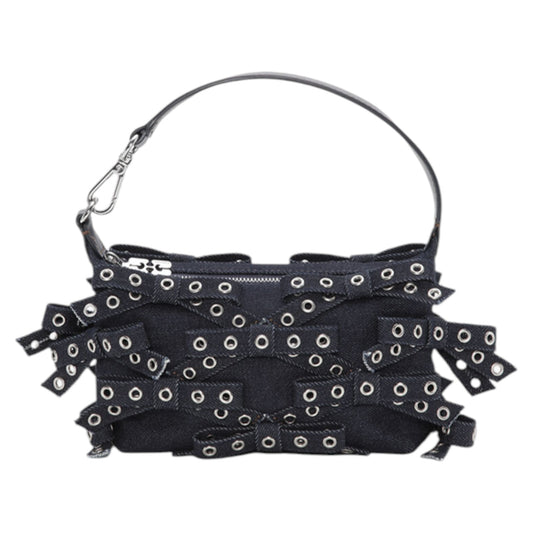 BUTTERFLY SMALL POUCH BOW EYELET DENIM / DARKNAVY