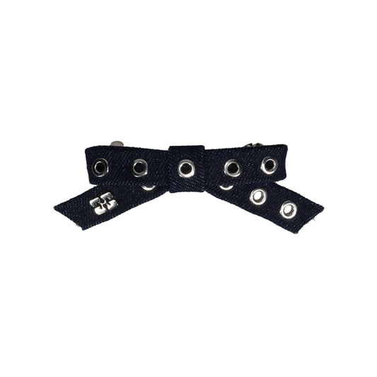 EYELET BOW BARRETTE DENIM / DARKNAVY