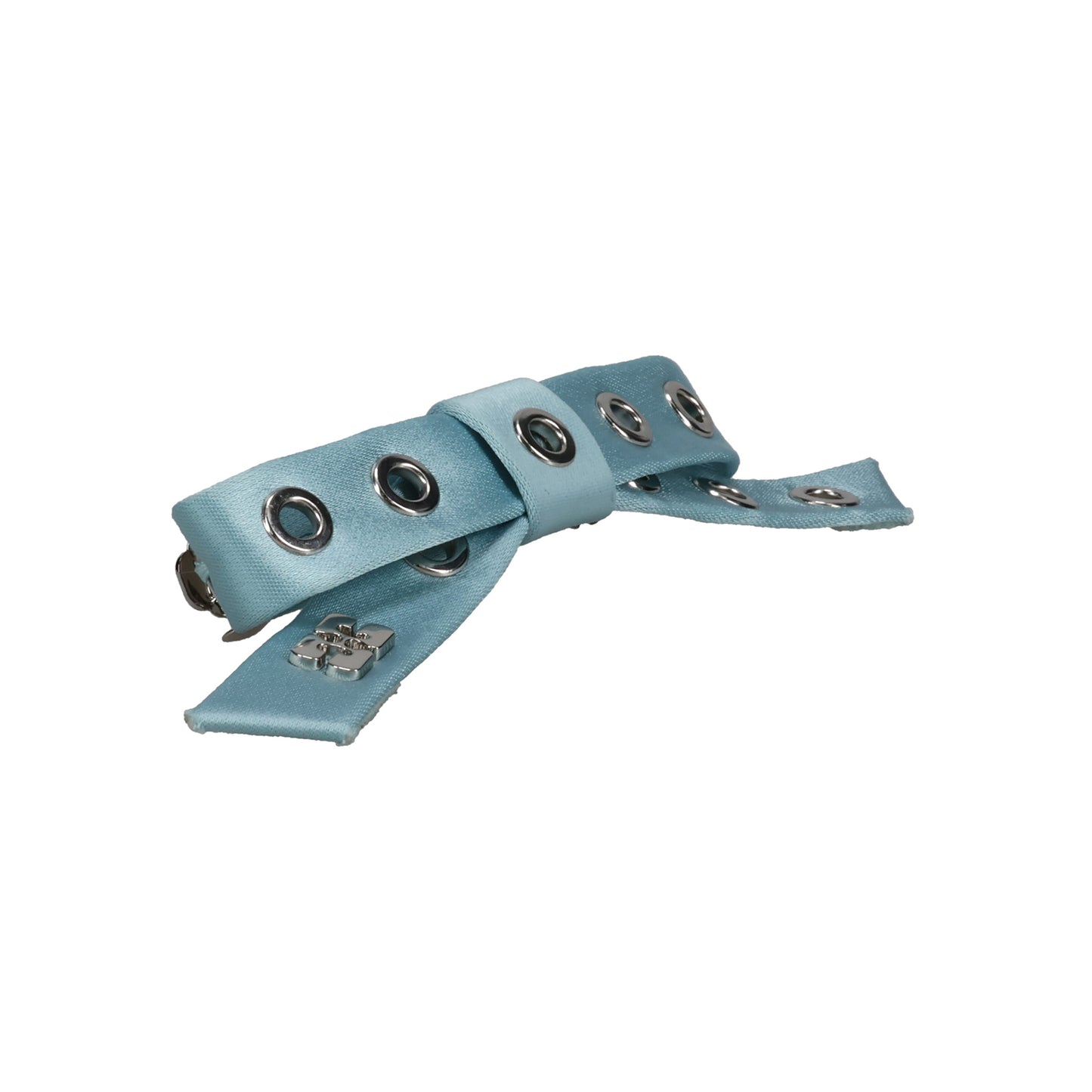 EYELET BOW BARRETTE SATIN / ICYBLUE