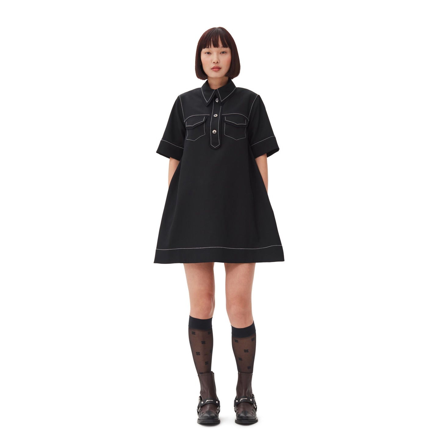 CREPE SABLE MINI DRESS / 099:BLACK