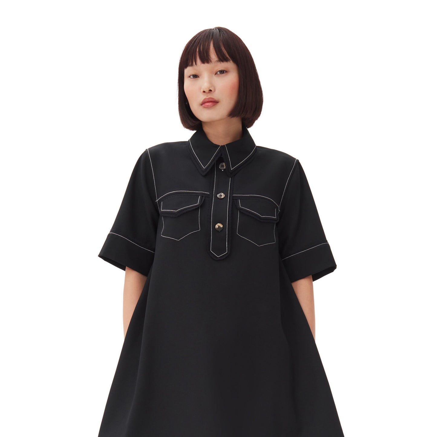 CREPE SABLE MINI DRESS / 099:BLACK