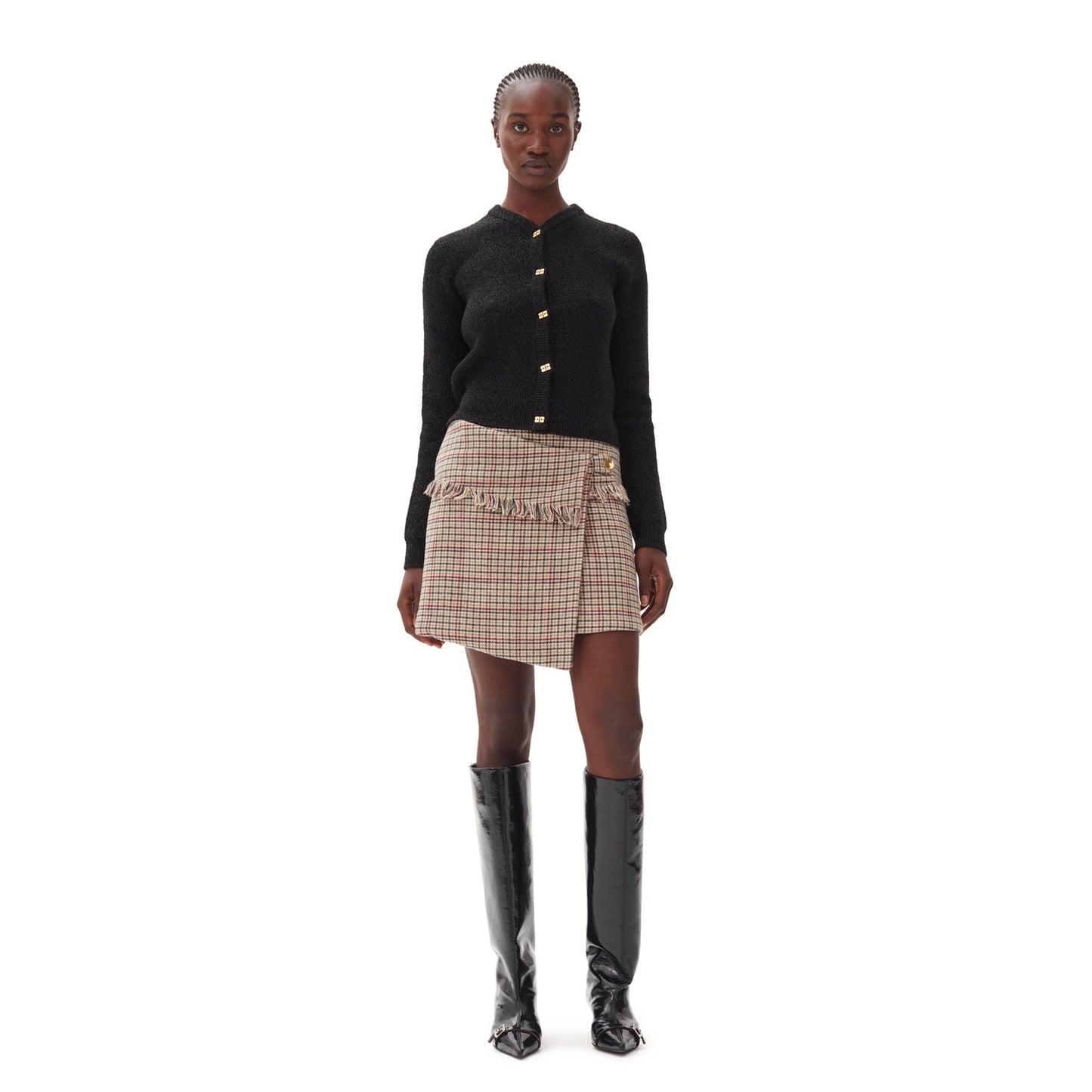 CHECK WOOL MIX WRAP MINI SKIRT / 177:TIGER'S EYE