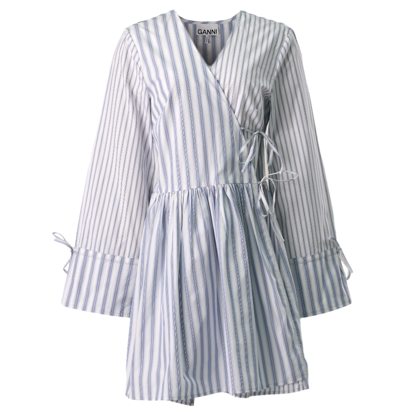 STRIPE COTTON MINI WRAP DRESS / 135:EGRET