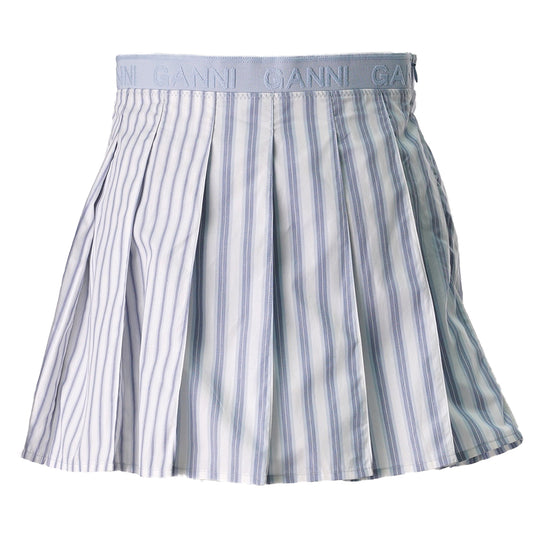 STRIPE COTTON PLEATED MINI SKIRT / 135:EGRET