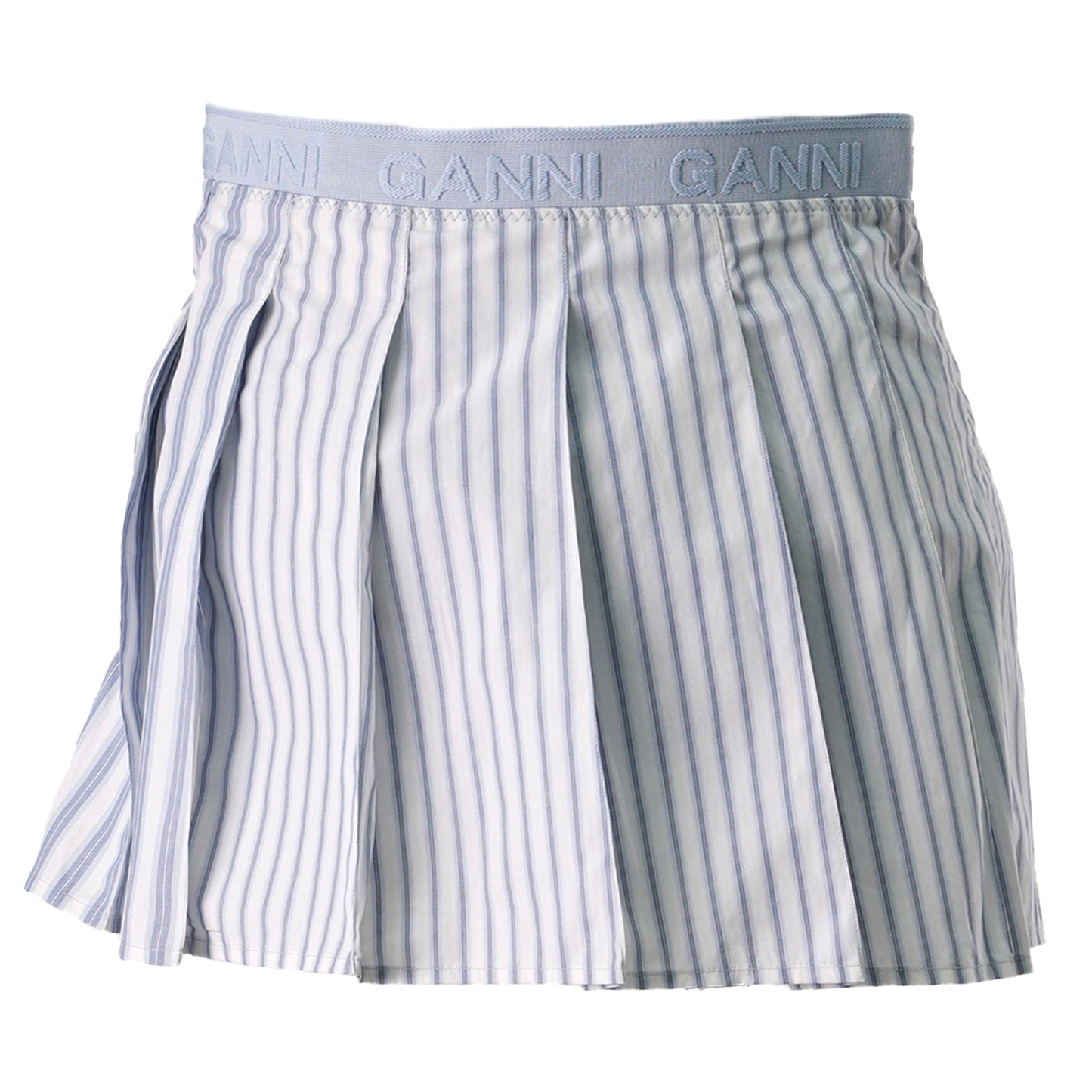 STRIPE COTTON PLEATED MINI SKIRT / 135:EGRET