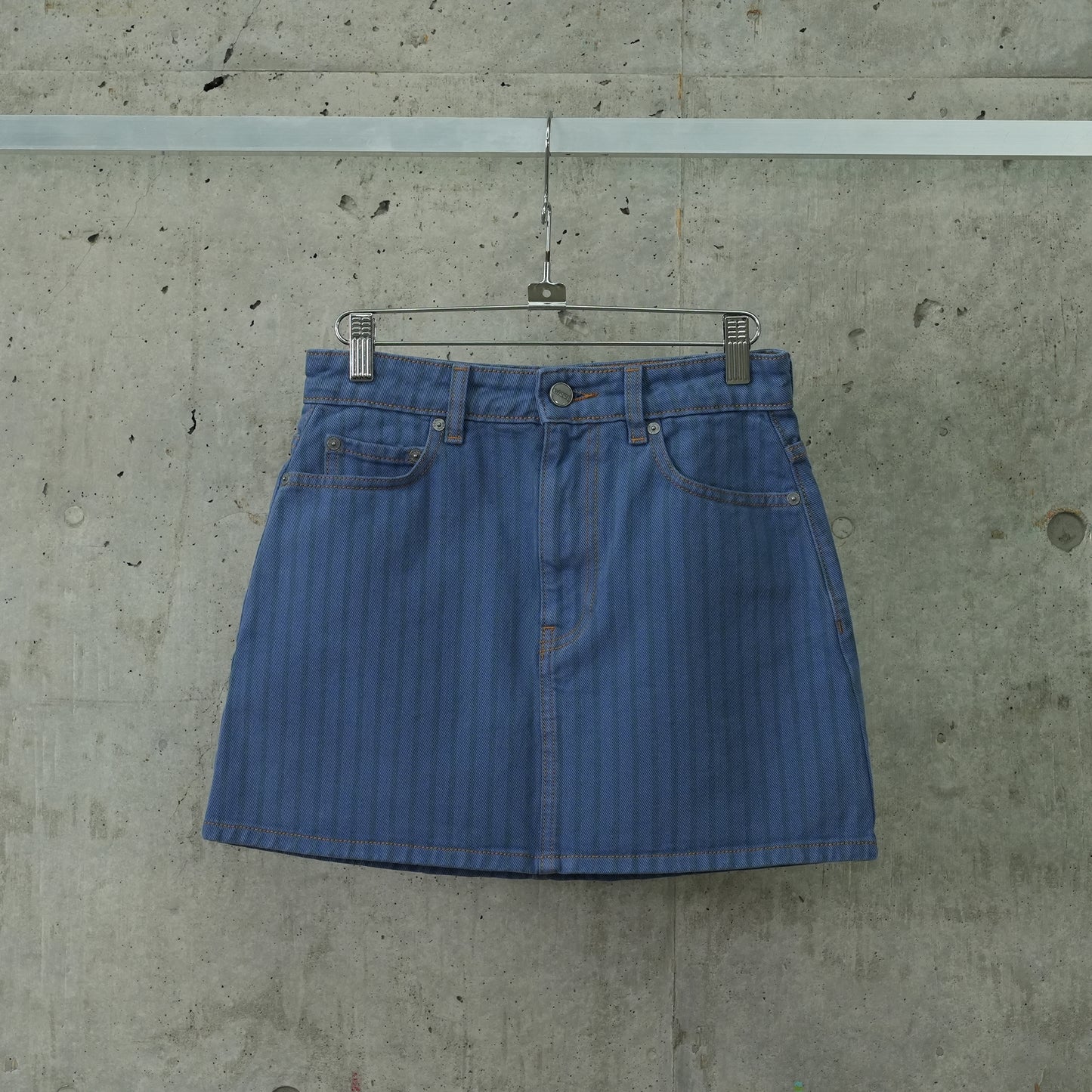 STRIPE OVERDYED DENIM MINI SKIRT / 083:COUNTRY BLUE