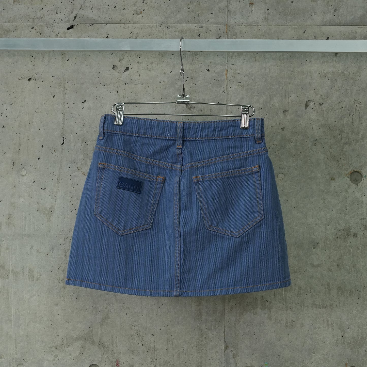 STRIPE OVERDYED DENIM MINI SKIRT / 083:COUNTRY BLUE