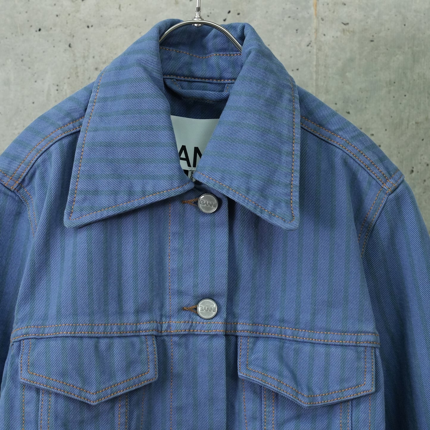 STRIPE OVERDYED DENIM JACKET / 083:COUNTRY BLUE