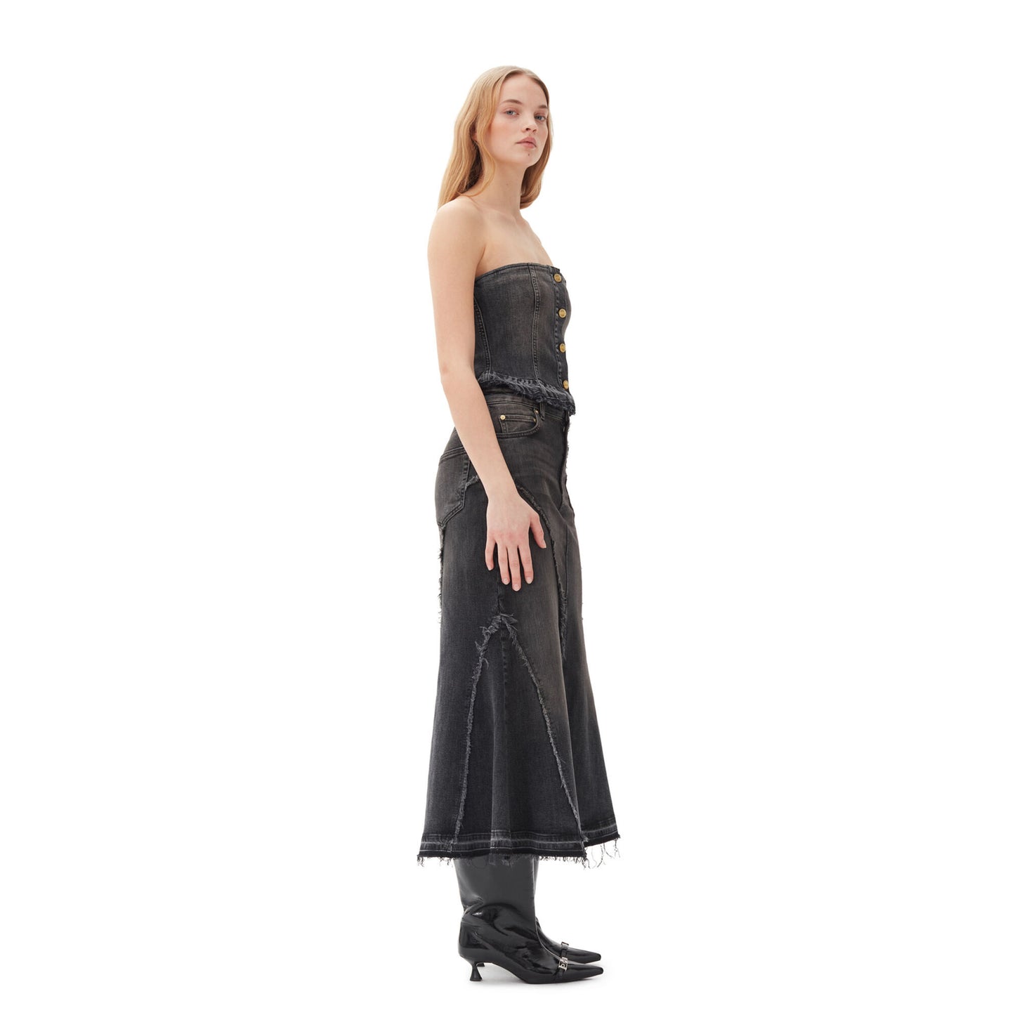 TINT EDGE DENIM LONG SKIRT / 006:WASHED BLACK/BLACK