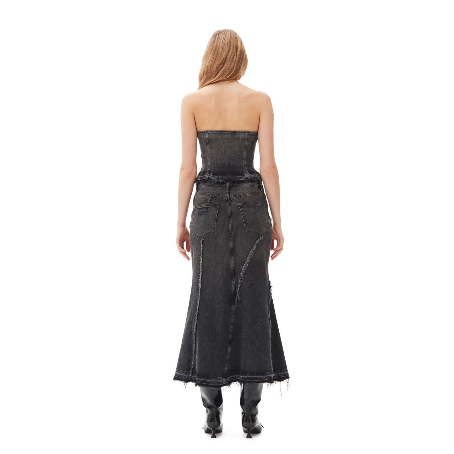 TINT EDGE DENIM LONG SKIRT / 006:WASHED BLACK/BLACK