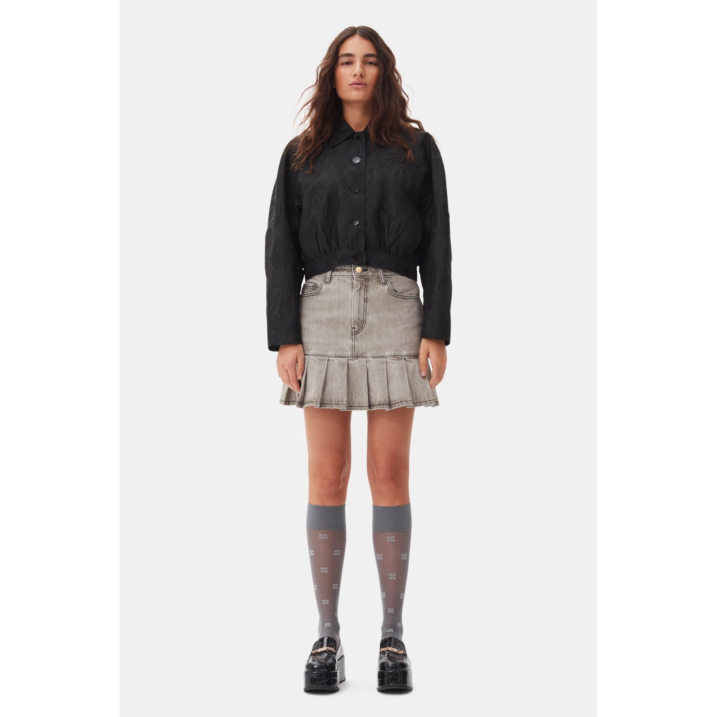 FUTURE DENIM PLEATED MINI SKIRT / 084:GRAY QUILL