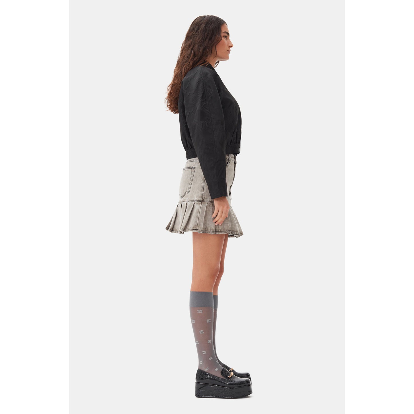 FUTURE DENIM PLEATED MINI SKIRT / 084:GRAY QUILL