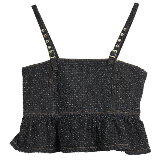 FLUFFY DENIM STRAP TOP / BLACK