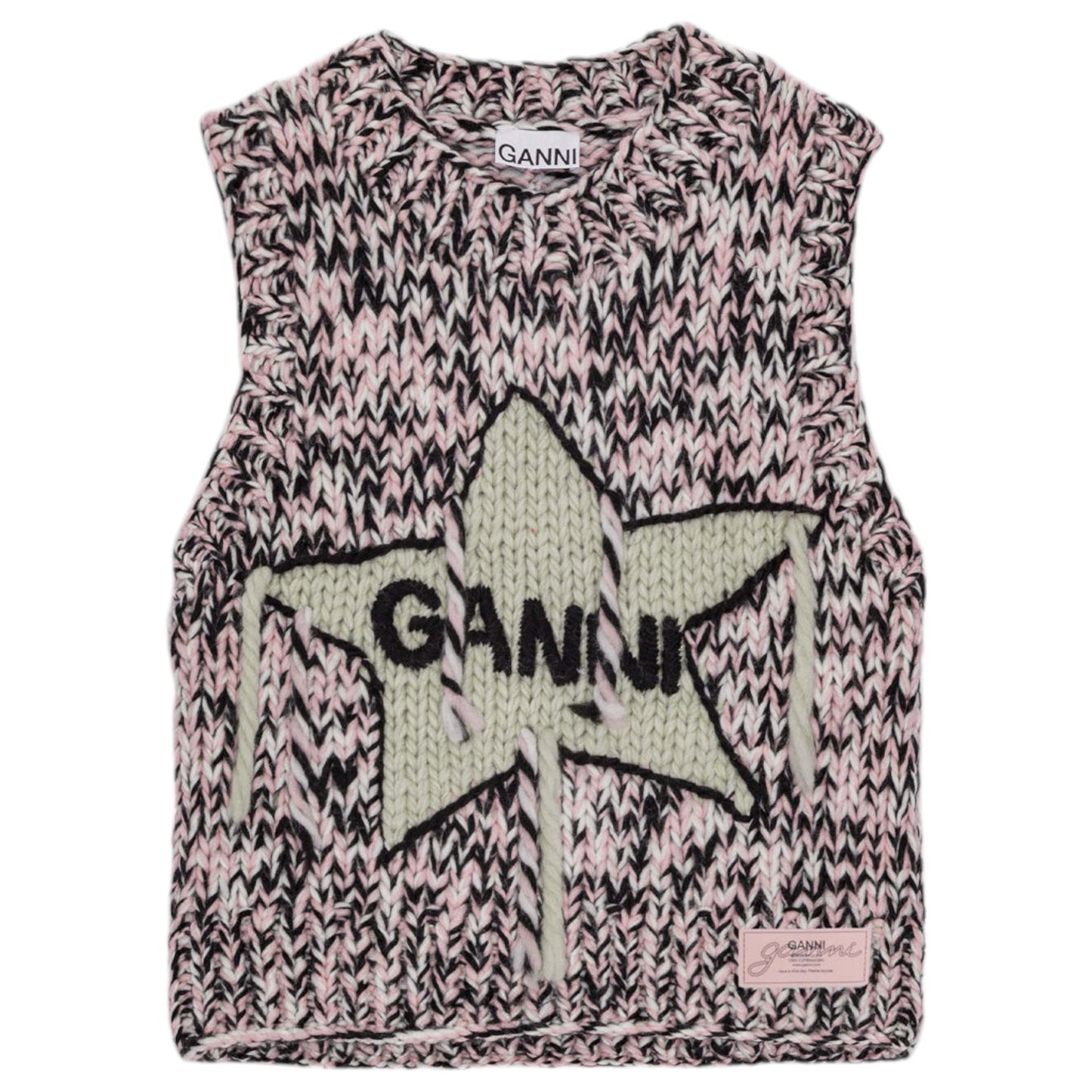 GRAPHIC WOOL HANDKNIT VEST / CHALKPINK