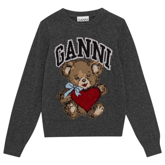 GRAPHIC WOOL MIX BEAR CREWNECK / GRAYQUILL