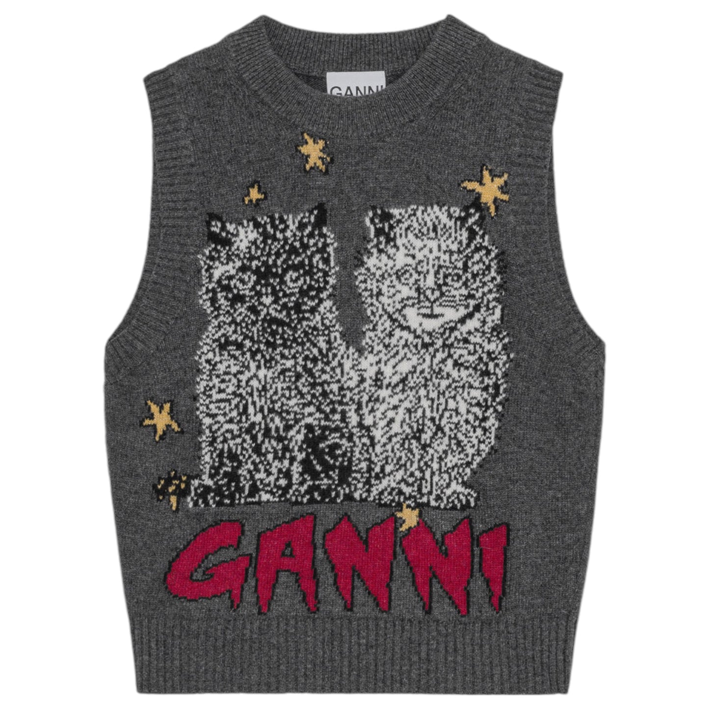 GRAPHIC WOOL MIX CATS VEST / GRAYQUILL