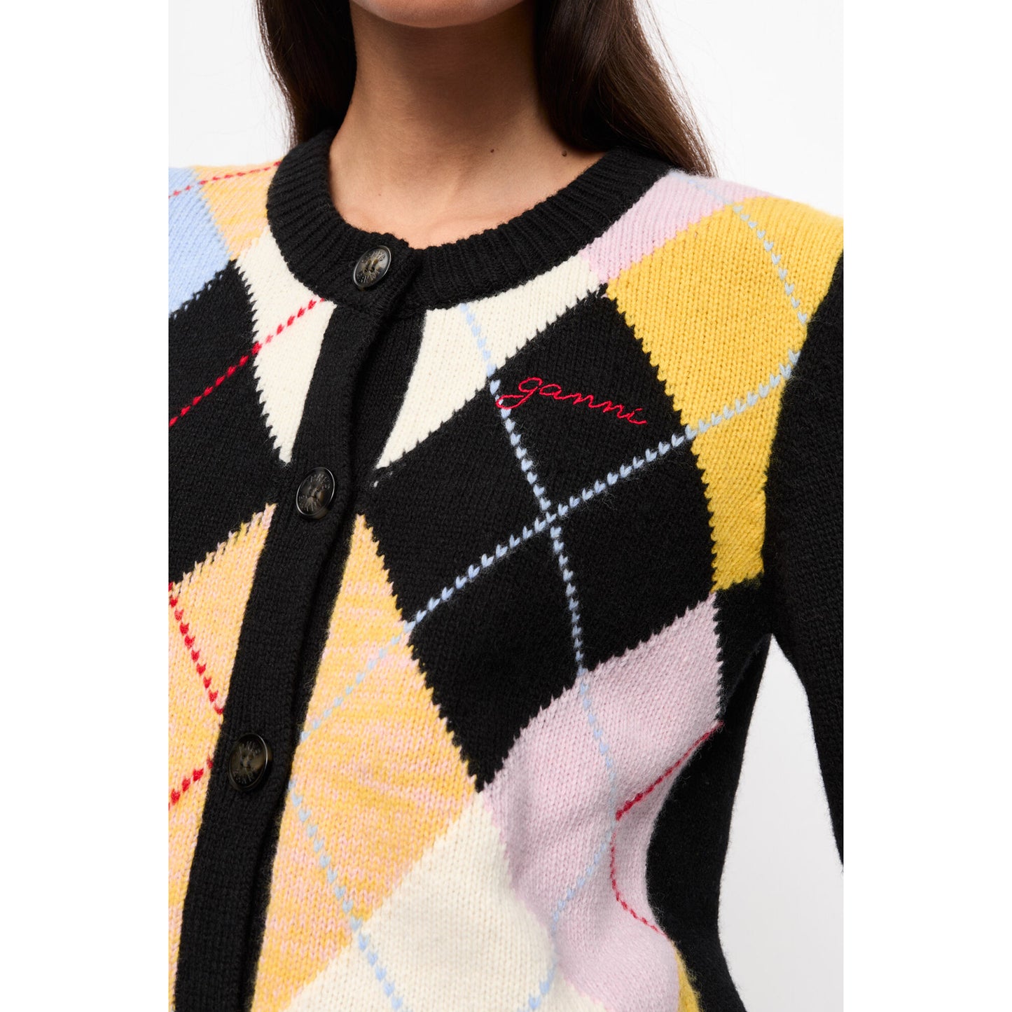 HARLEQUIN WOOL MIX KNIT CARDIGAN / MULTI