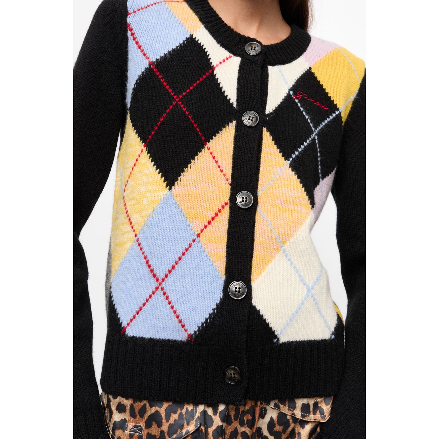 HARLEQUIN WOOL MIX KNIT CARDIGAN / MULTI