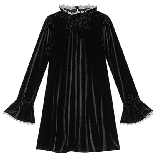 VELVET JERSEY A-LINE MINI DRESS / BLACK