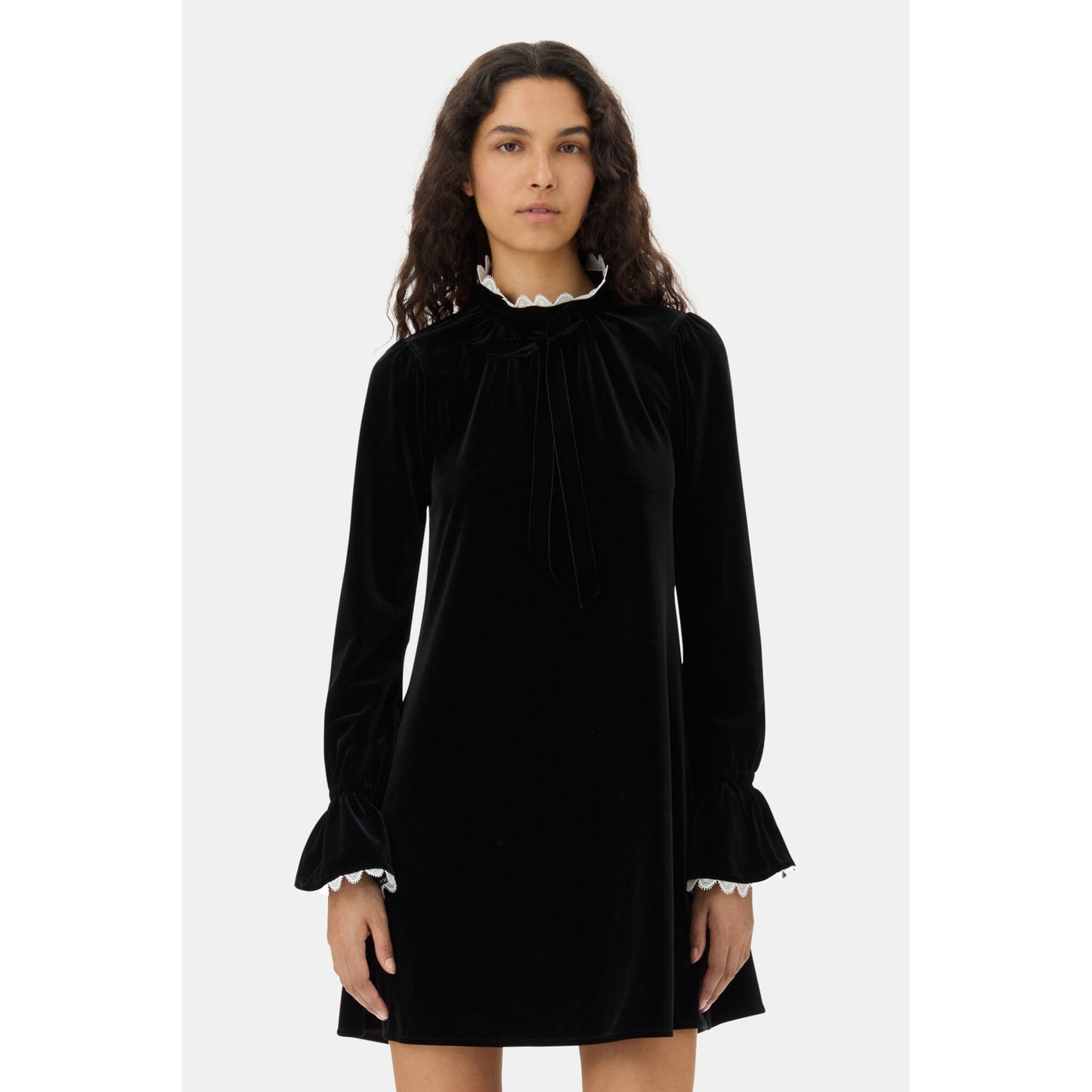 VELVET JERSEY A-LINE MINI DRESS / BLACK