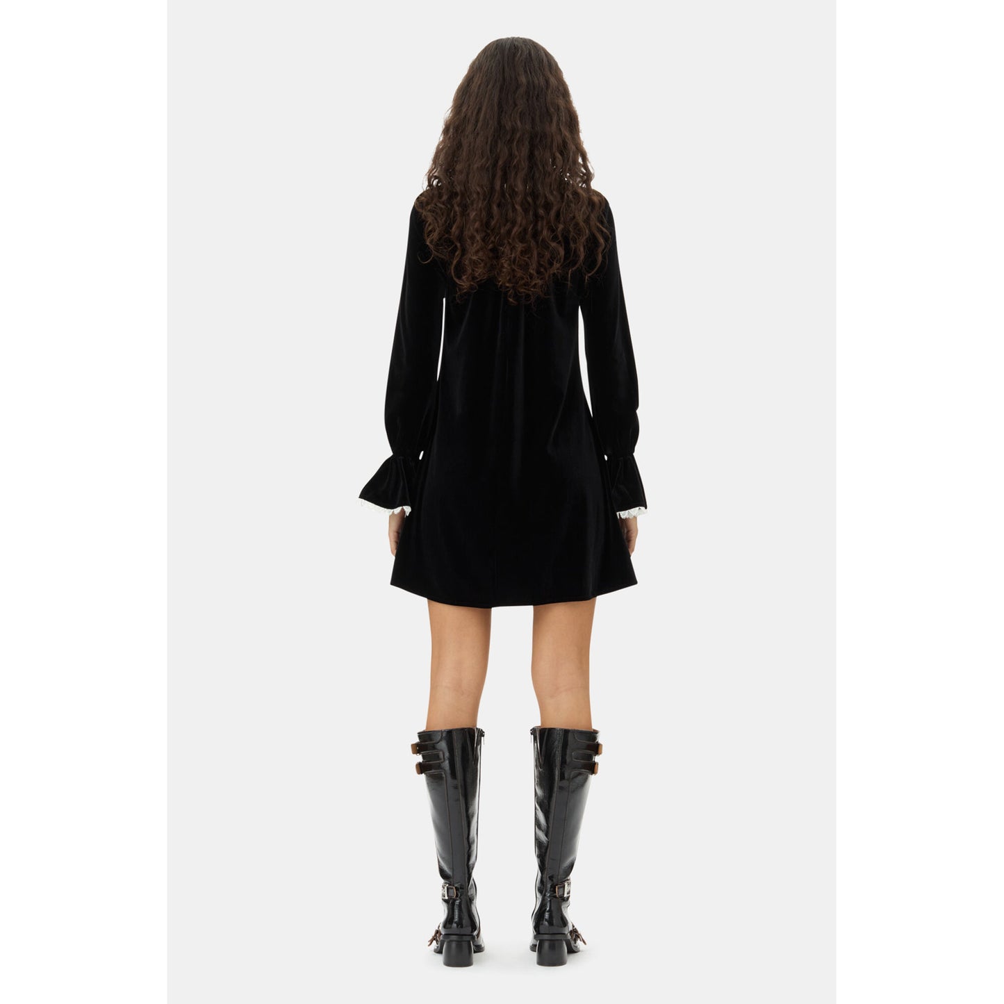 VELVET JERSEY A-LINE MINI DRESS / BLACK