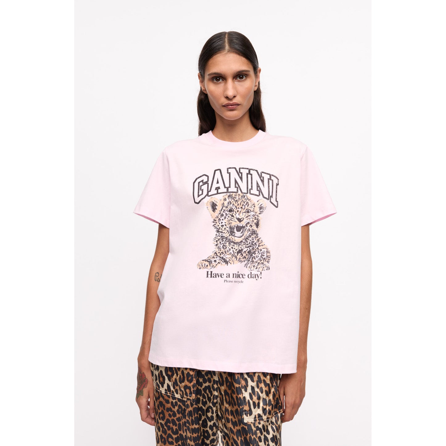 BASIC JERSEY LEOPARD RELAXED T-SHIRT / CHALKPINK