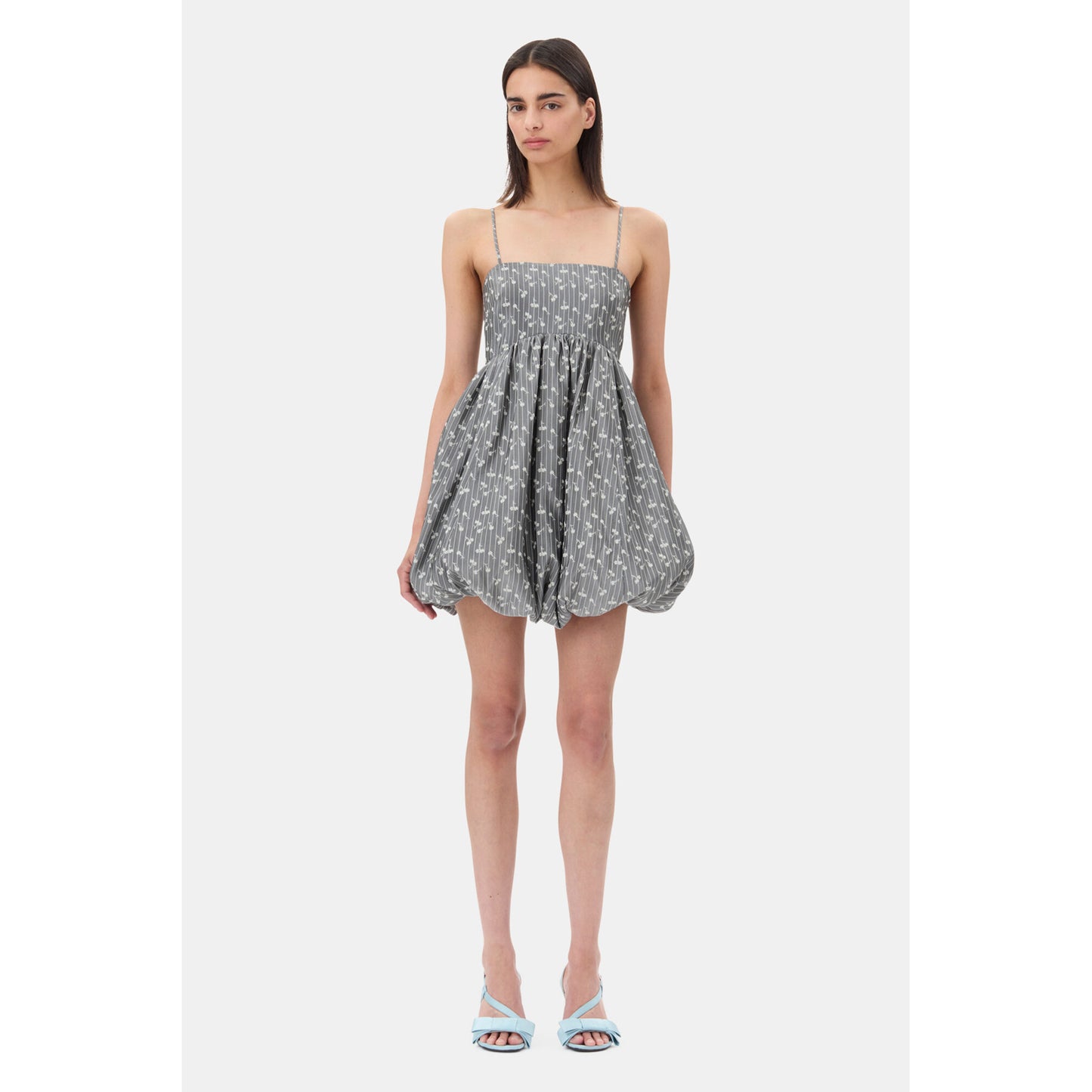 ACETATE JACQUARD STRAP MINI DRESS / SMOKPEARL