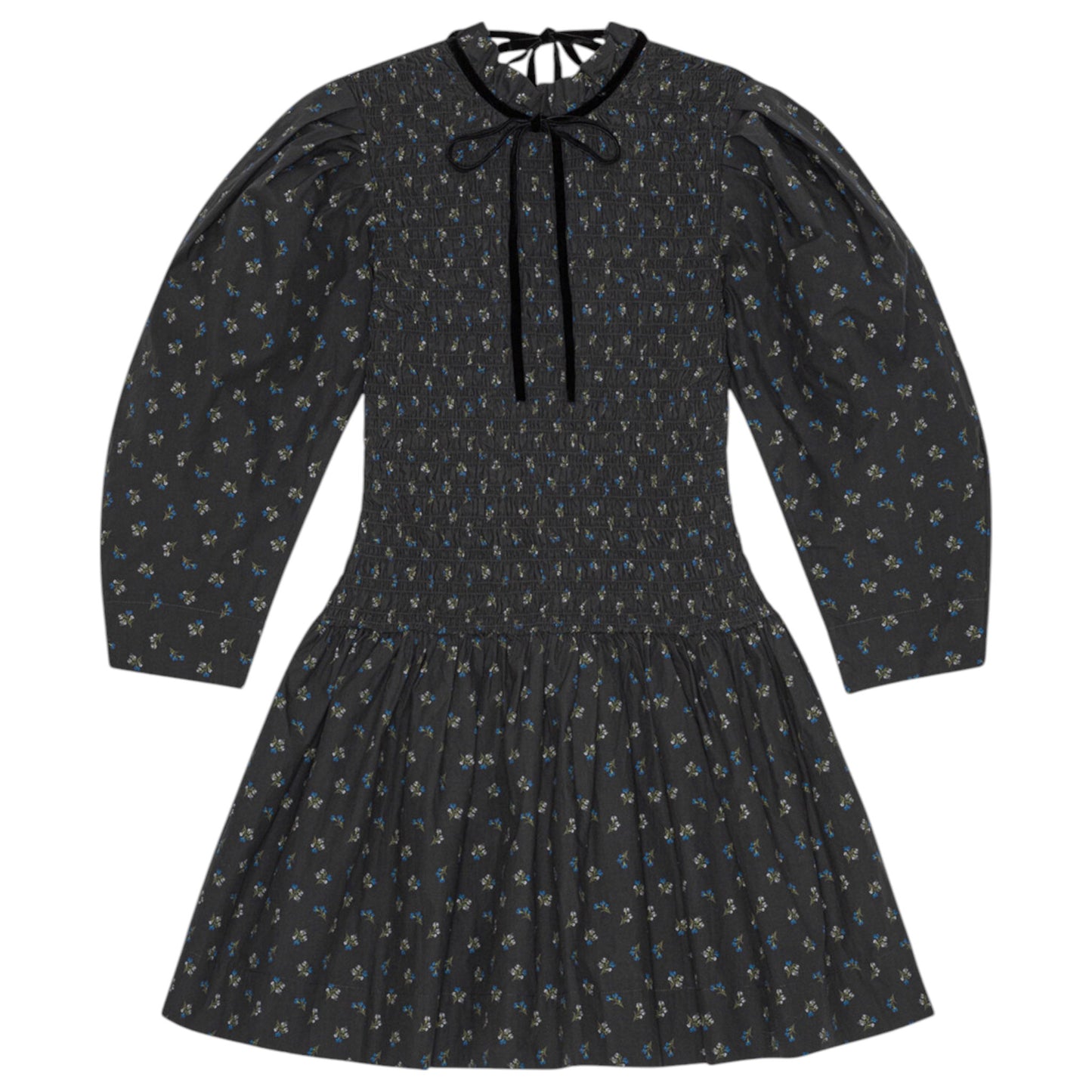 PRINTED COTTON MINI SMOCK DRESS / PHANTOM