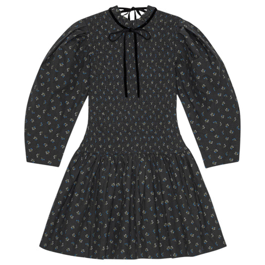 PRINTED COTTON MINI SMOCK DRESS / PHANTOM