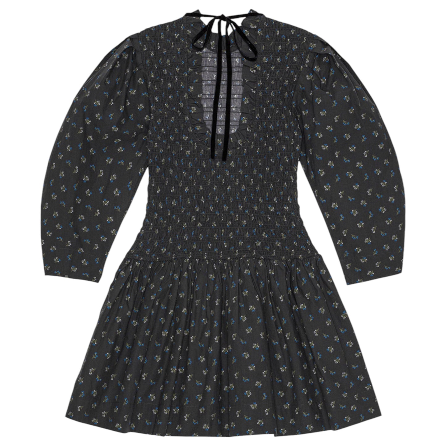 PRINTED COTTON MINI SMOCK DRESS / PHANTOM