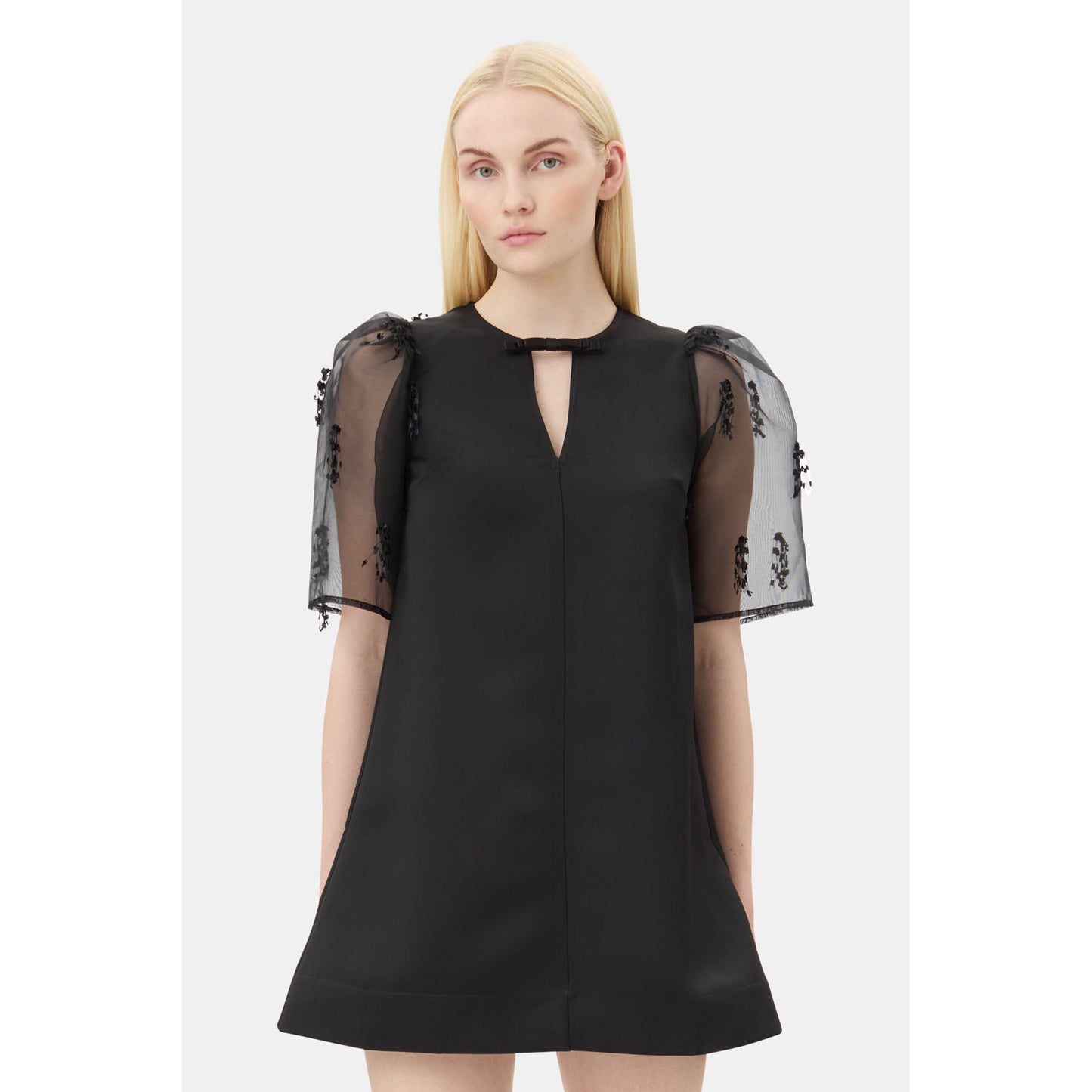 FRINGED ORGANZA MINI DRESS / BLACK