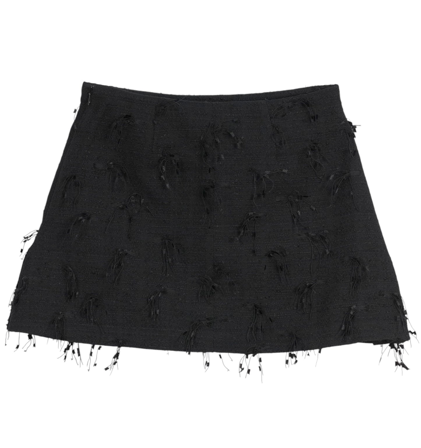 FRINGED TWEED MINI SKIRT / BLACK