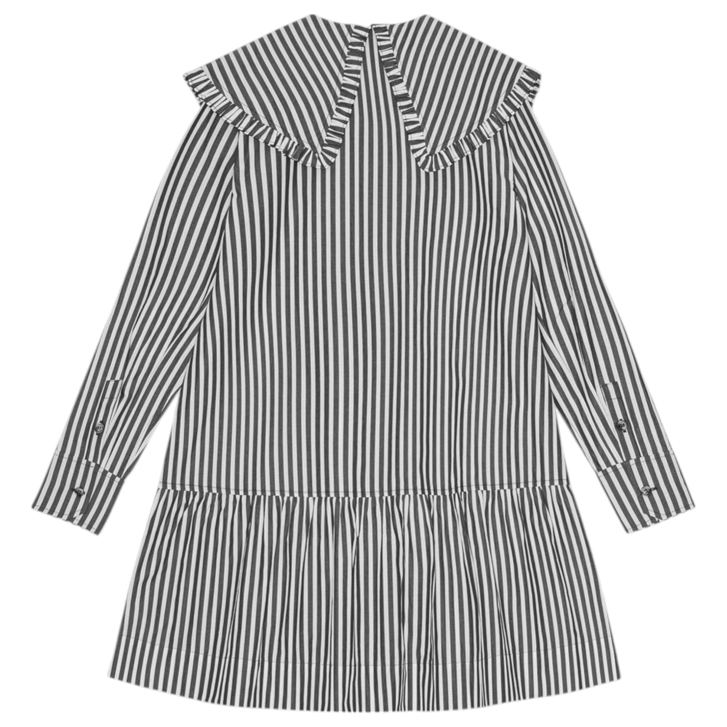 STRIPE COTTON BIG COLLAR MINI SHIRT DRESS / BLACK