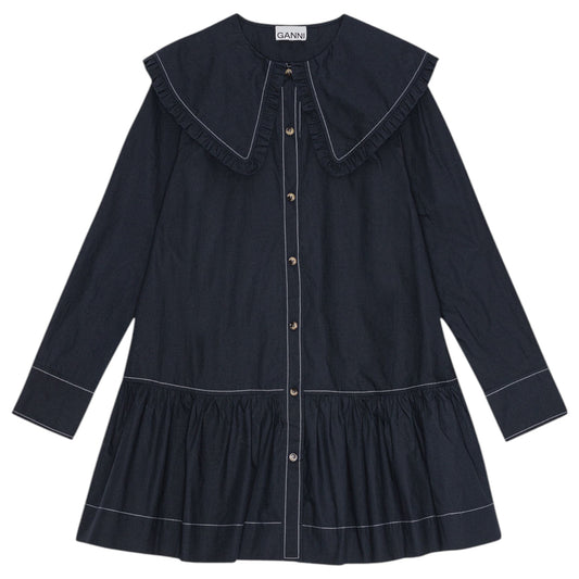 COTTON POPLIN BIG COLLAR MINI SHIRT DRESS / SKYCAPTAIN