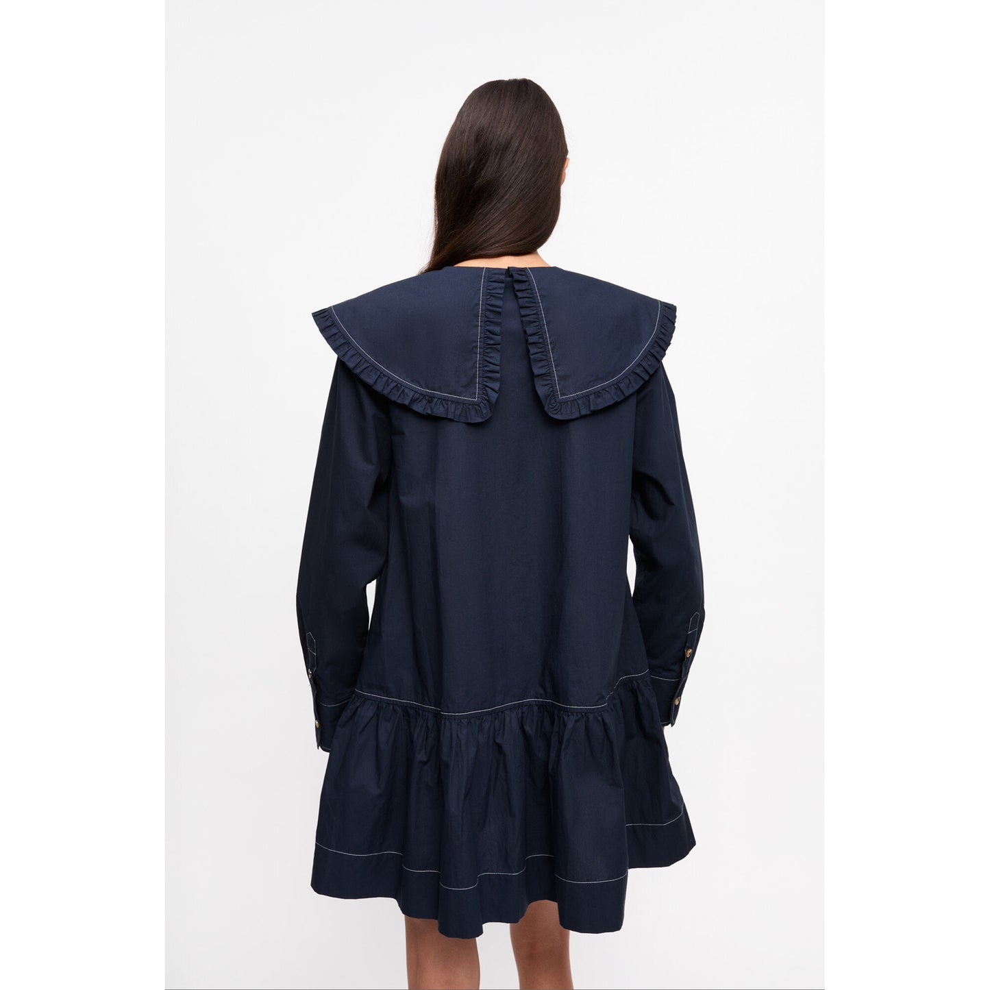 COTTON POPLIN BIG COLLAR MINI SHIRT DRESS / SKYCAPTAIN