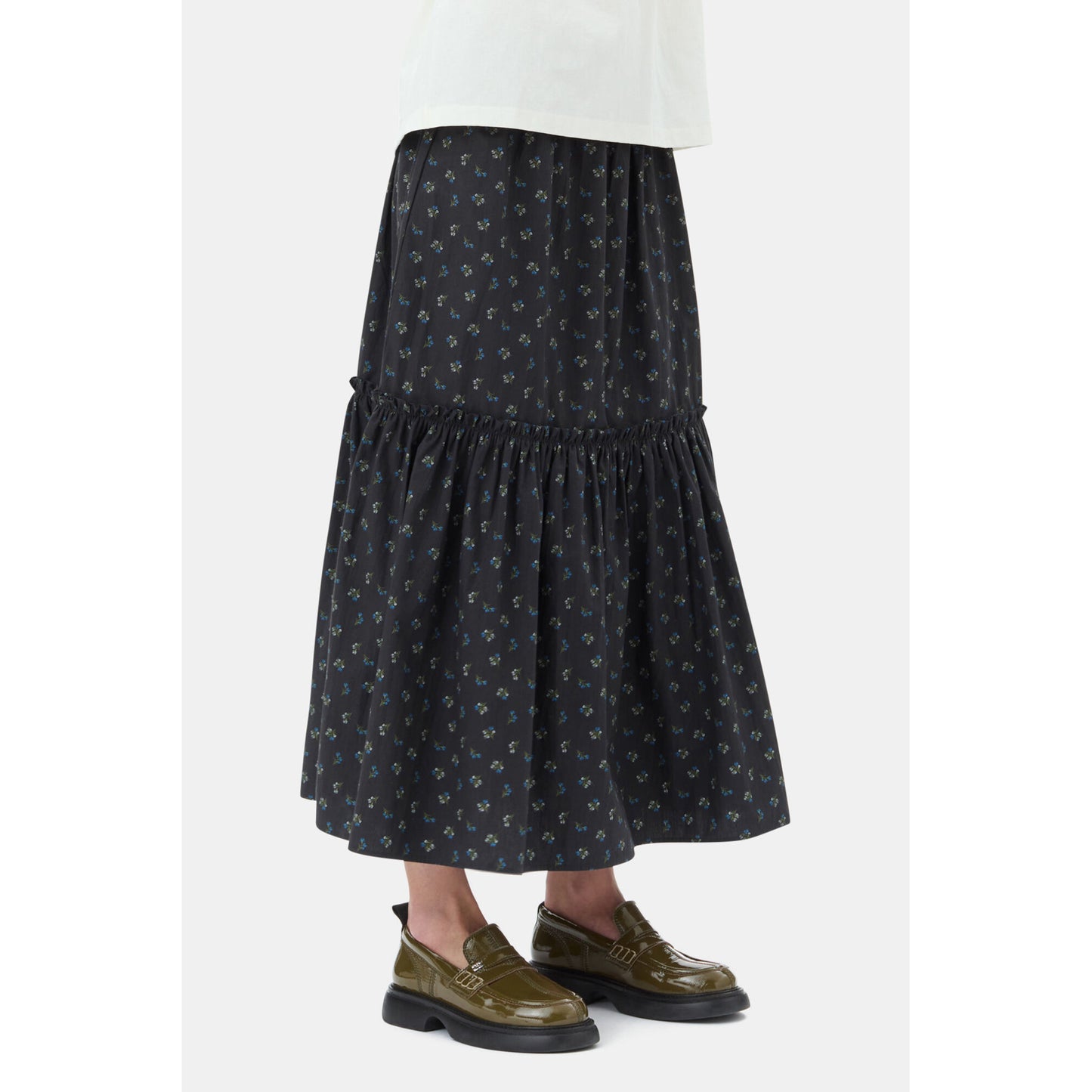 PRINTED COTTON SMOCK MAXI SKIRT / PHANTOM