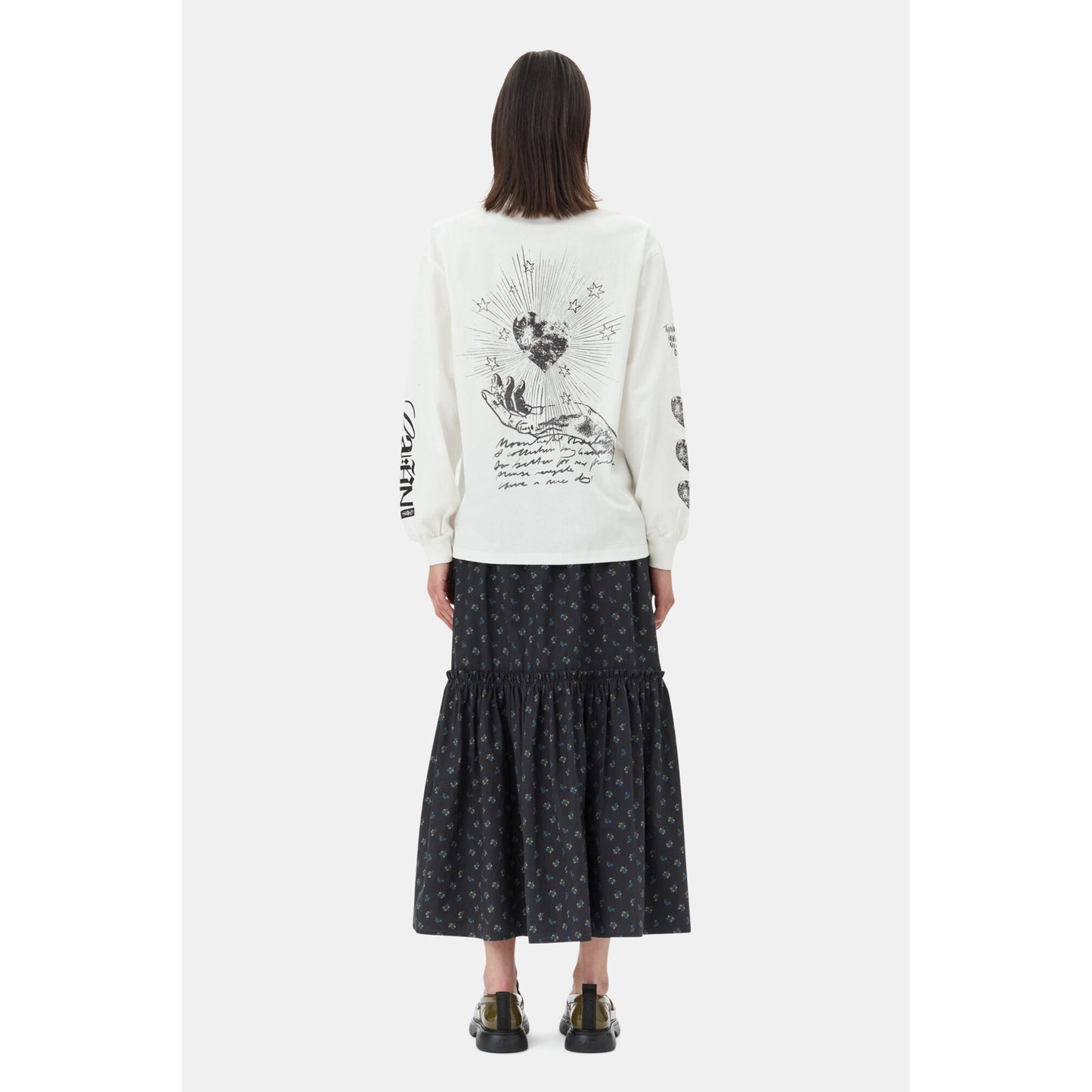 PRINTED COTTON SMOCK MAXI SKIRT / PHANTOM