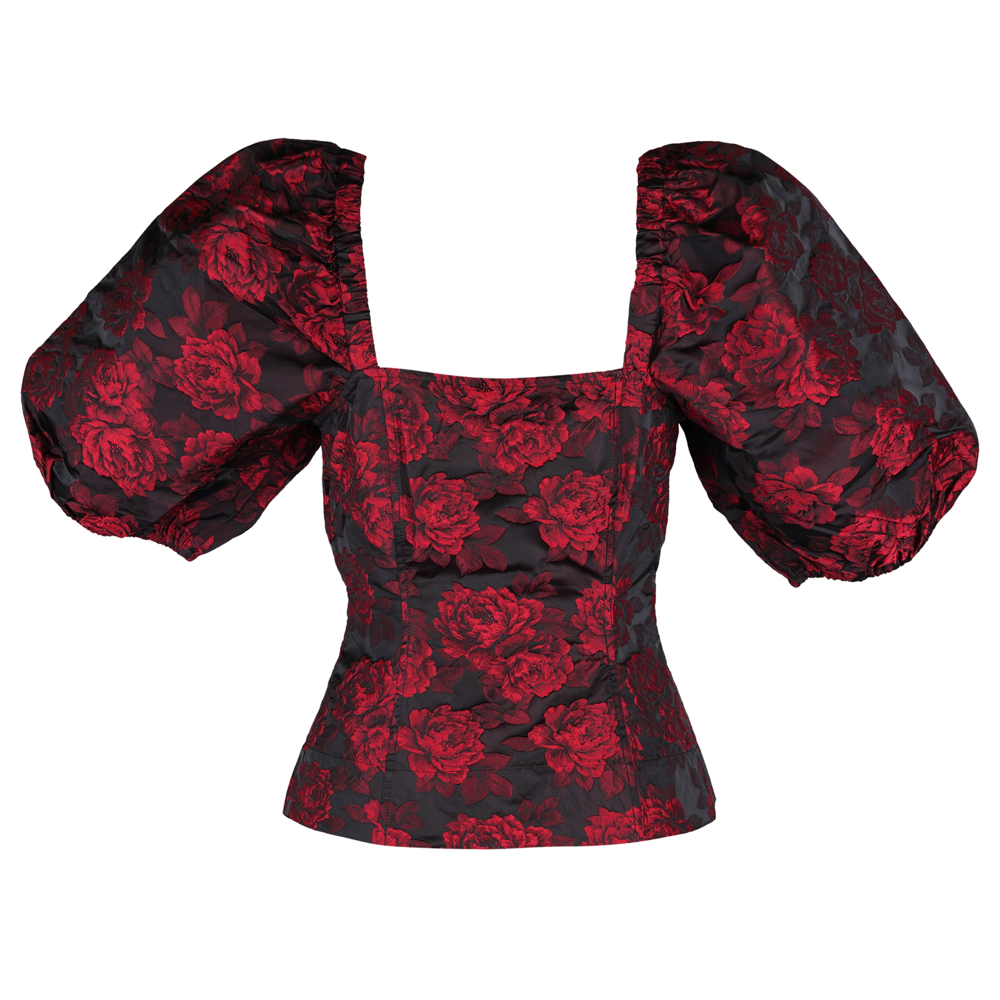 BOTANICAL JACQUARD FITTED BLOUSE / 472:HIGH RISK RED