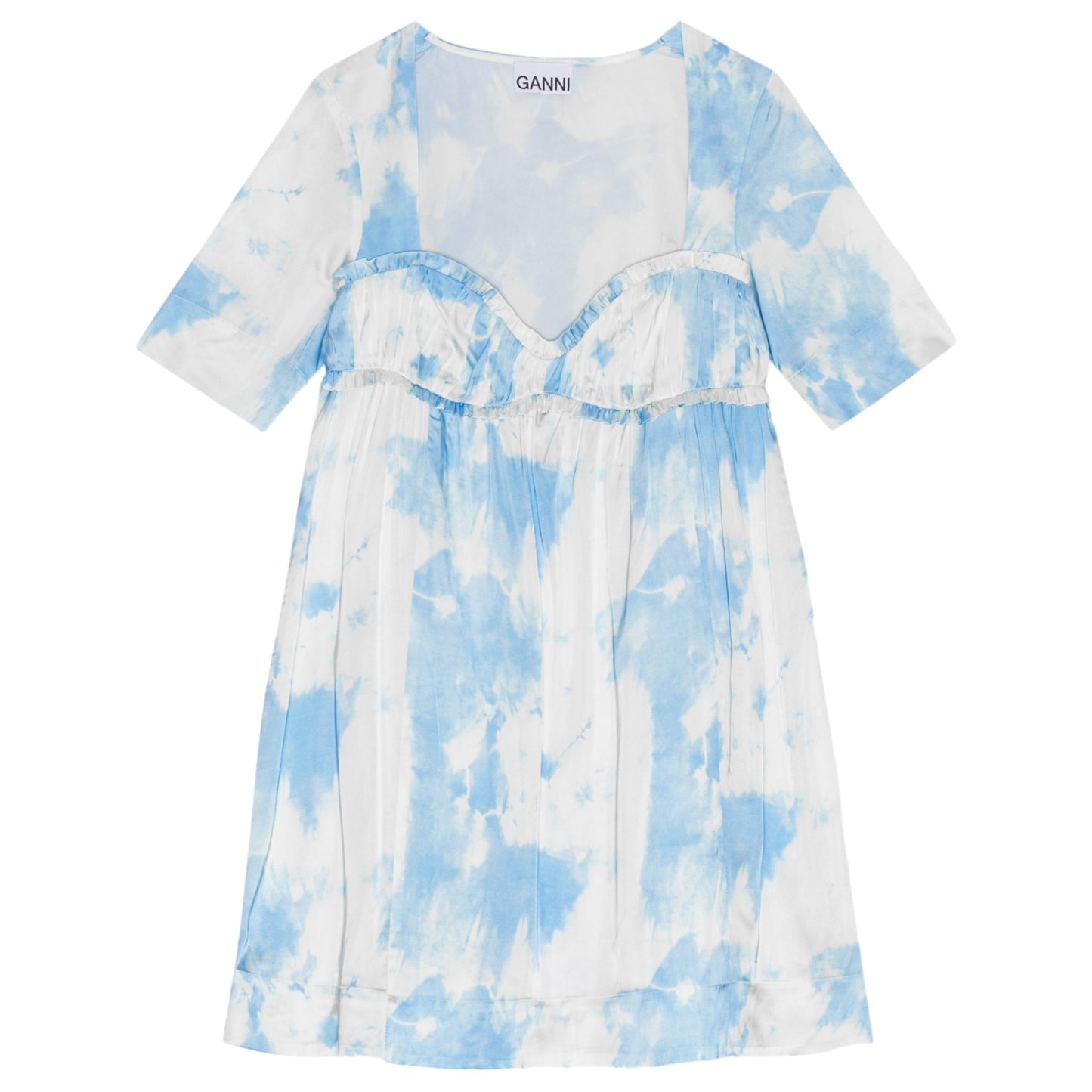 PRINTED SATIN SHORT SLEEVE MINI DRESS / 033:POWDER BLUE