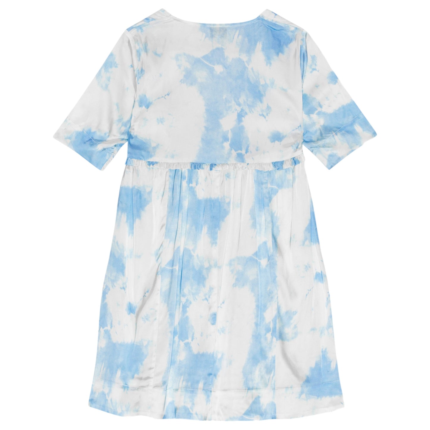 PRINTED SATIN SHORT SLEEVE MINI DRESS / 033:POWDER BLUE