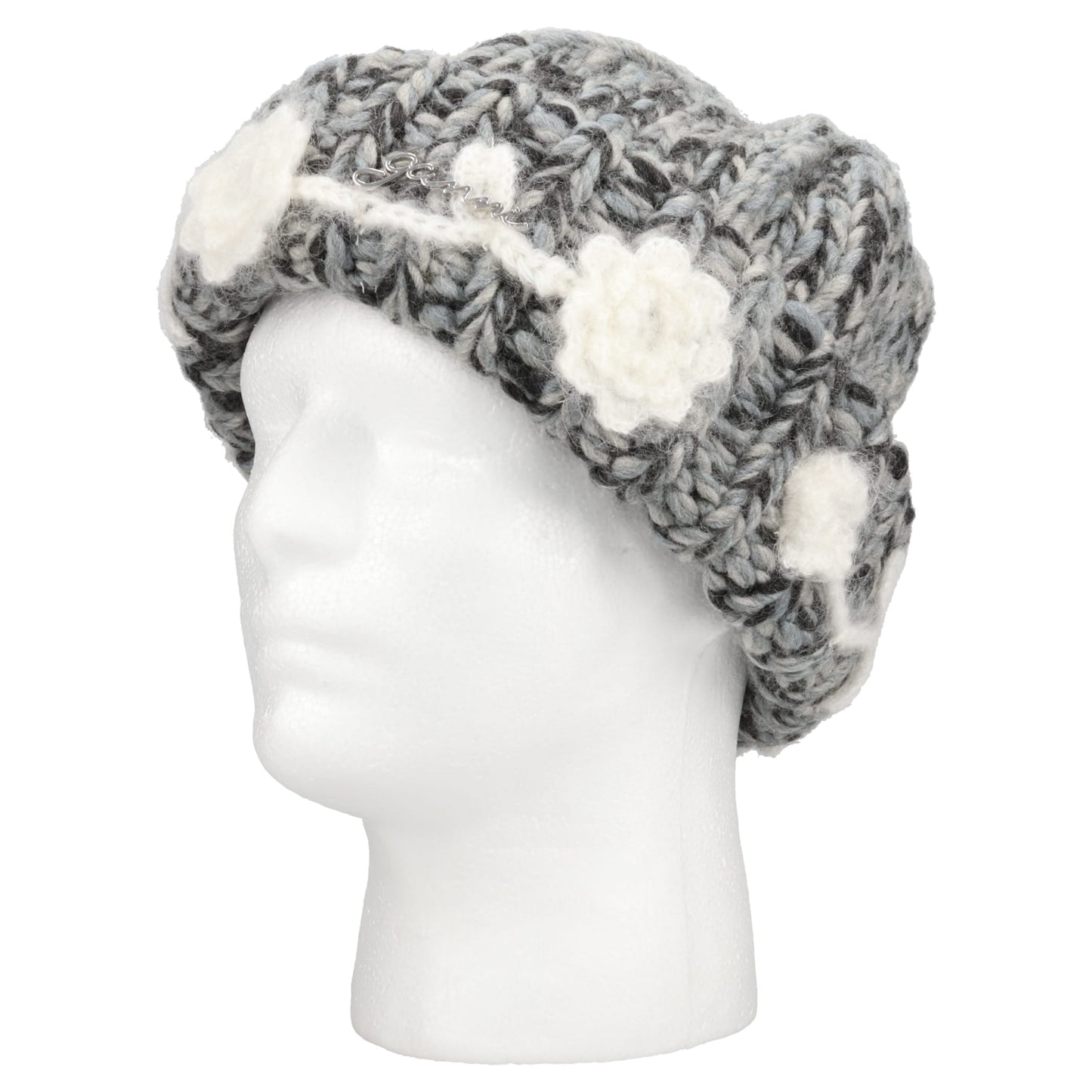 GRAPHIC WOOL HAND KNIT BEANIE FLOWER CROCHET / PHANTOM