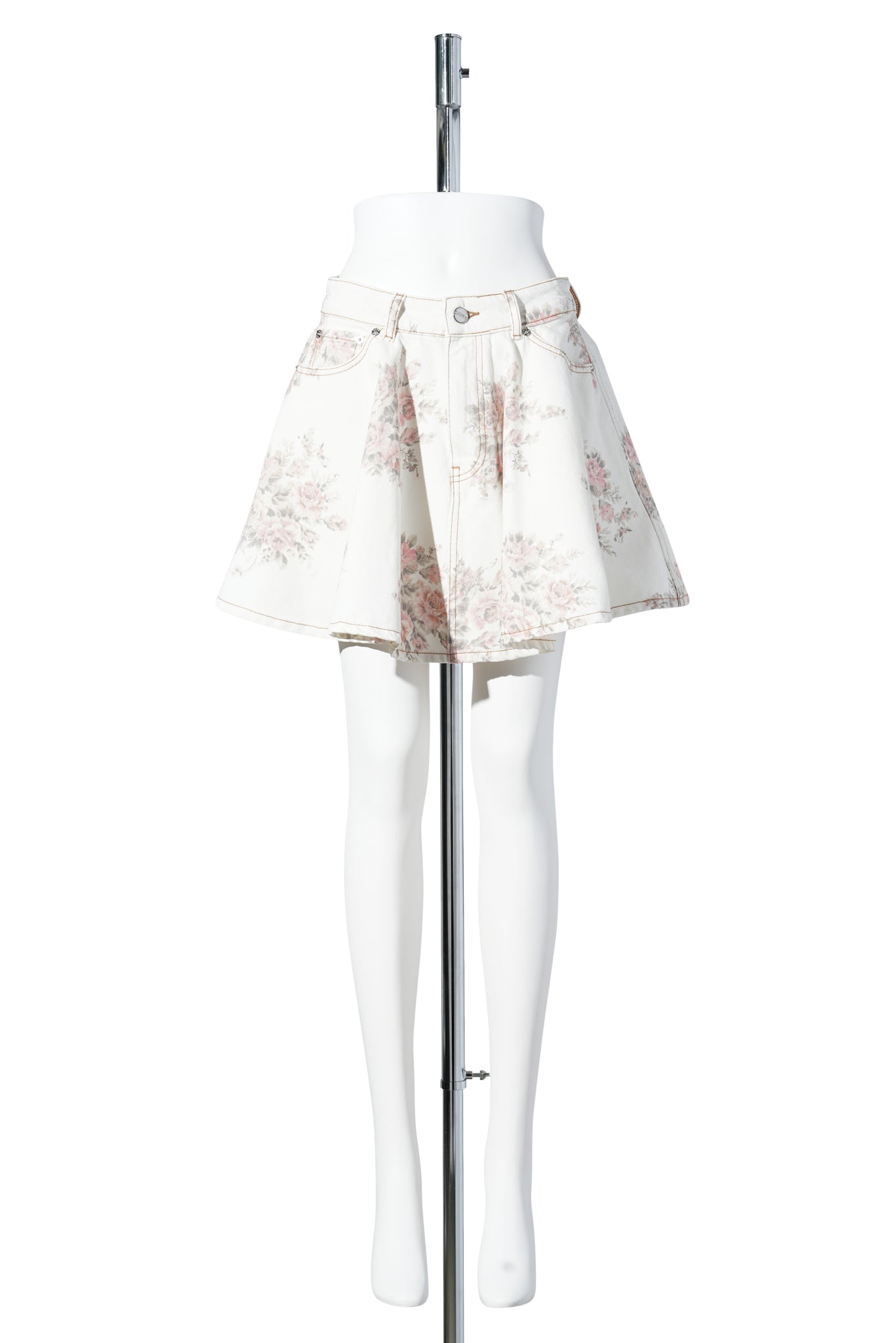 PRINT DENIM MINI SKIRT / EGRET