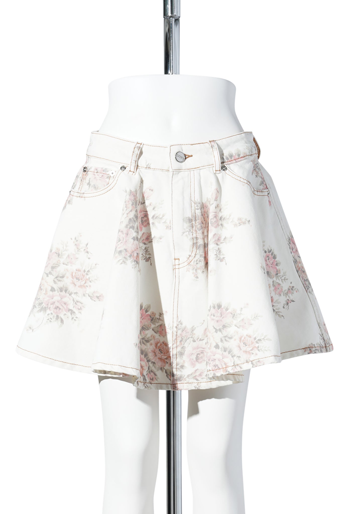 PRINT DENIM MINI SKIRT / EGRET