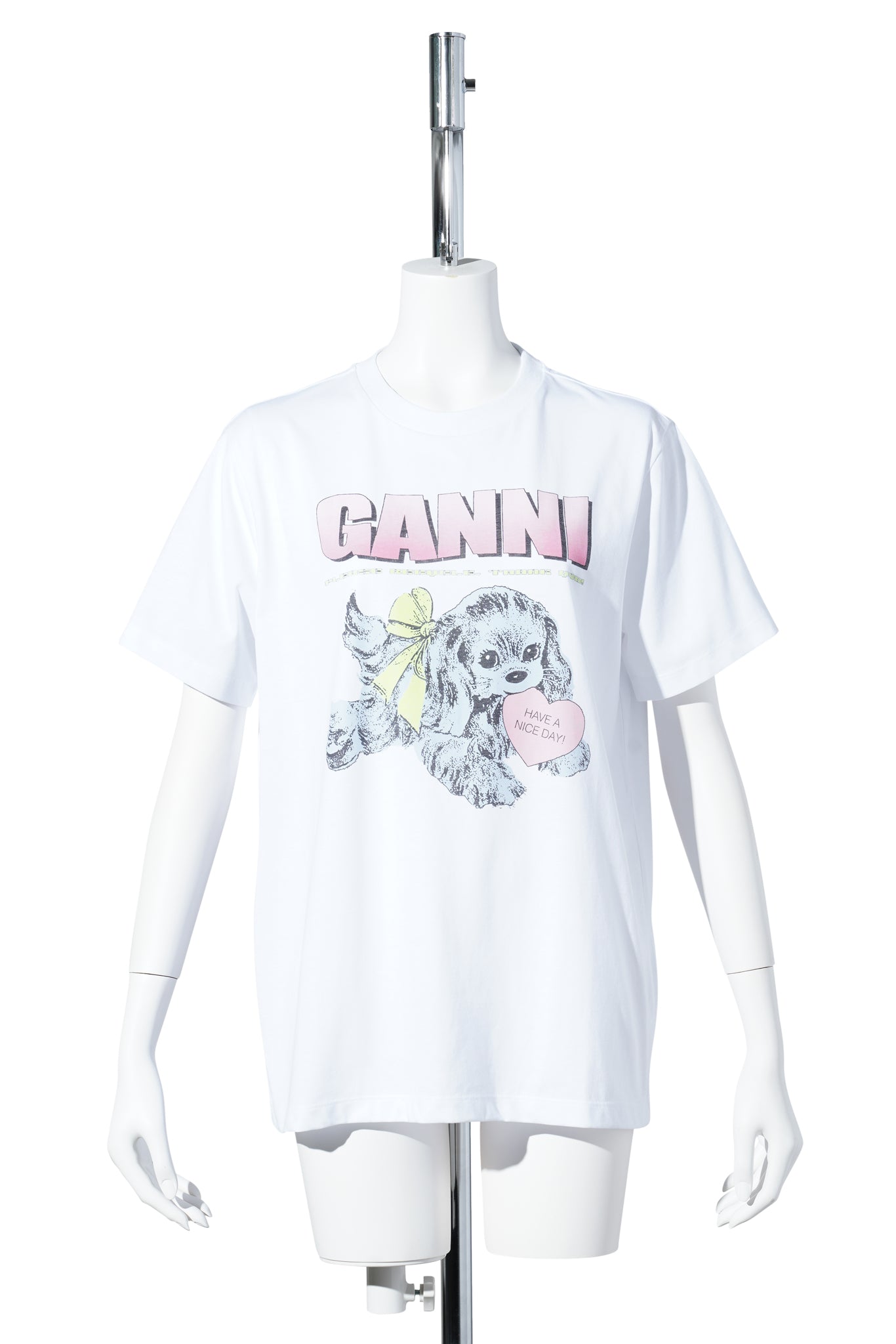BASIC COTTON JERSEY NEON PUPPY T-SHIRT / BRIGHT WHITE